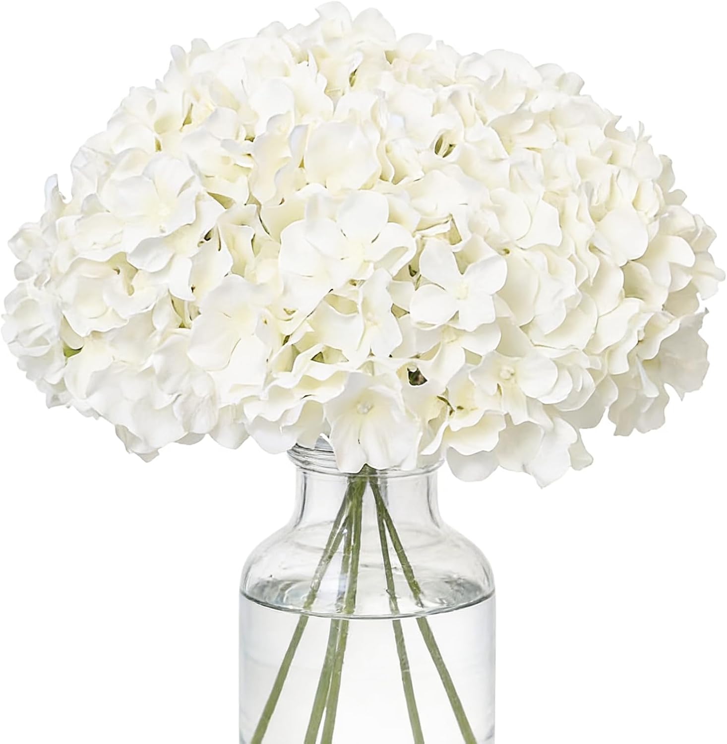 FLORRALIA Fake White Hydrangea Artificial Flowers - Faux Silk Hydrangeas Flowers Heads with Stems Real Touch for Home Wedding Party Table Decor (White,Pack of 10)