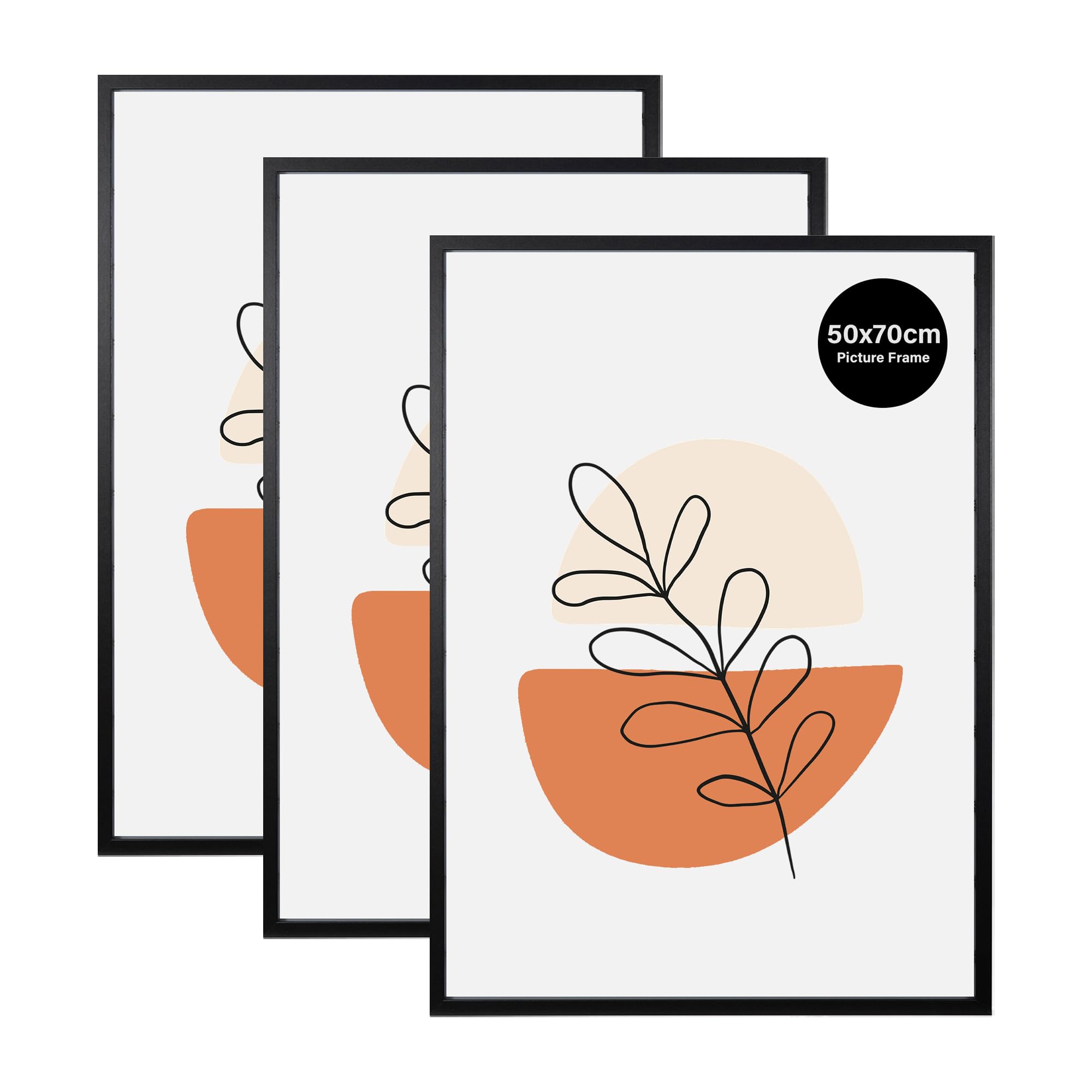 KAIWIN Pack of 3 Picture Frames 50 x 70 cm, Black Picture Frame for Hanging with Poster, Used for Living Room, Bedroom | For Puzzles/Wooden 50x70cm Frame