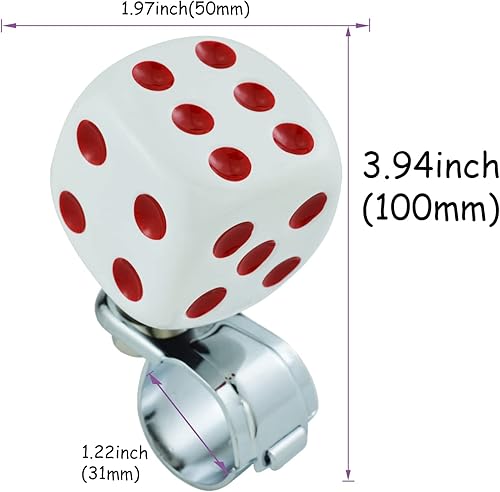 Miniatura 10 de Perilla de asistencia en forma de dados para volante, rueda giratoria suicida de resina para la mayoría de vehículos manuales (negro, rojo)