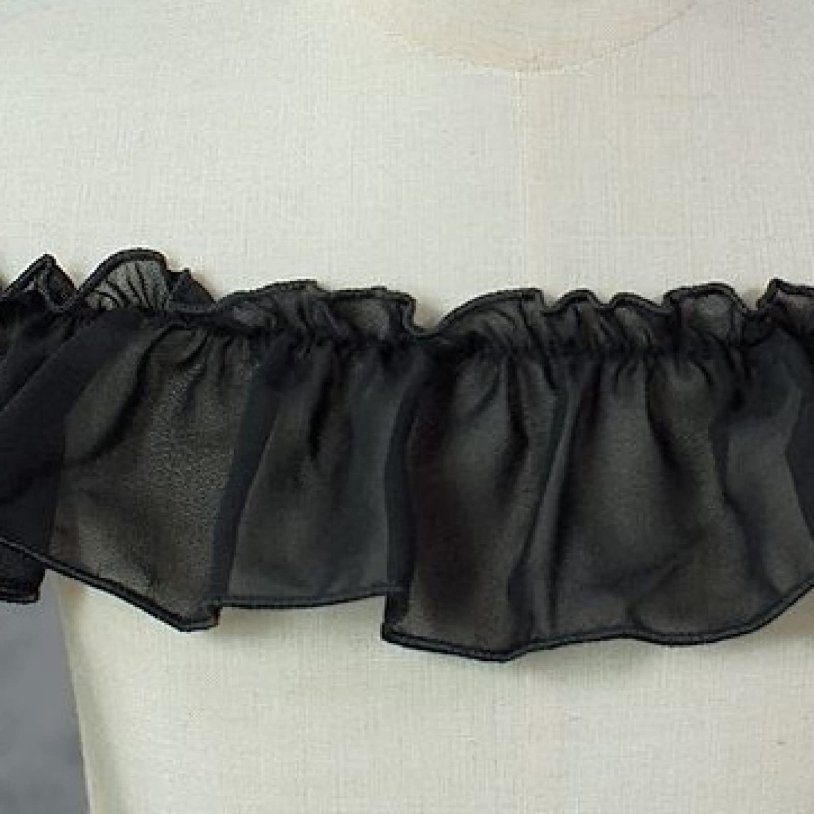 Garniture Dentelle Plissée Volants 6 M - Mousseline De Soie Noir/blanc, Largeur 4,5 Cm - Pour Couture, Décoration, DIY