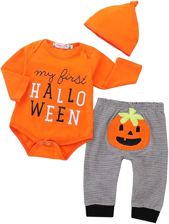 Amazon Co Jp Amigoyo ベビー服 子供用 3点セット Halloween ハロウィン セットアップ 帽子 カボチャ 長袖 可愛い ベビー コスチューム 部屋着 ガールズ ボーイズ 男女兼用 ペア 服 ファッション小物