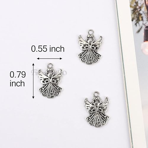 Miniatura 2 de Framendino, Dijes de ángel tibetanos de plata antigua de ángel a granel para hacer joyas, aretes, collares, pulseras, manualidades