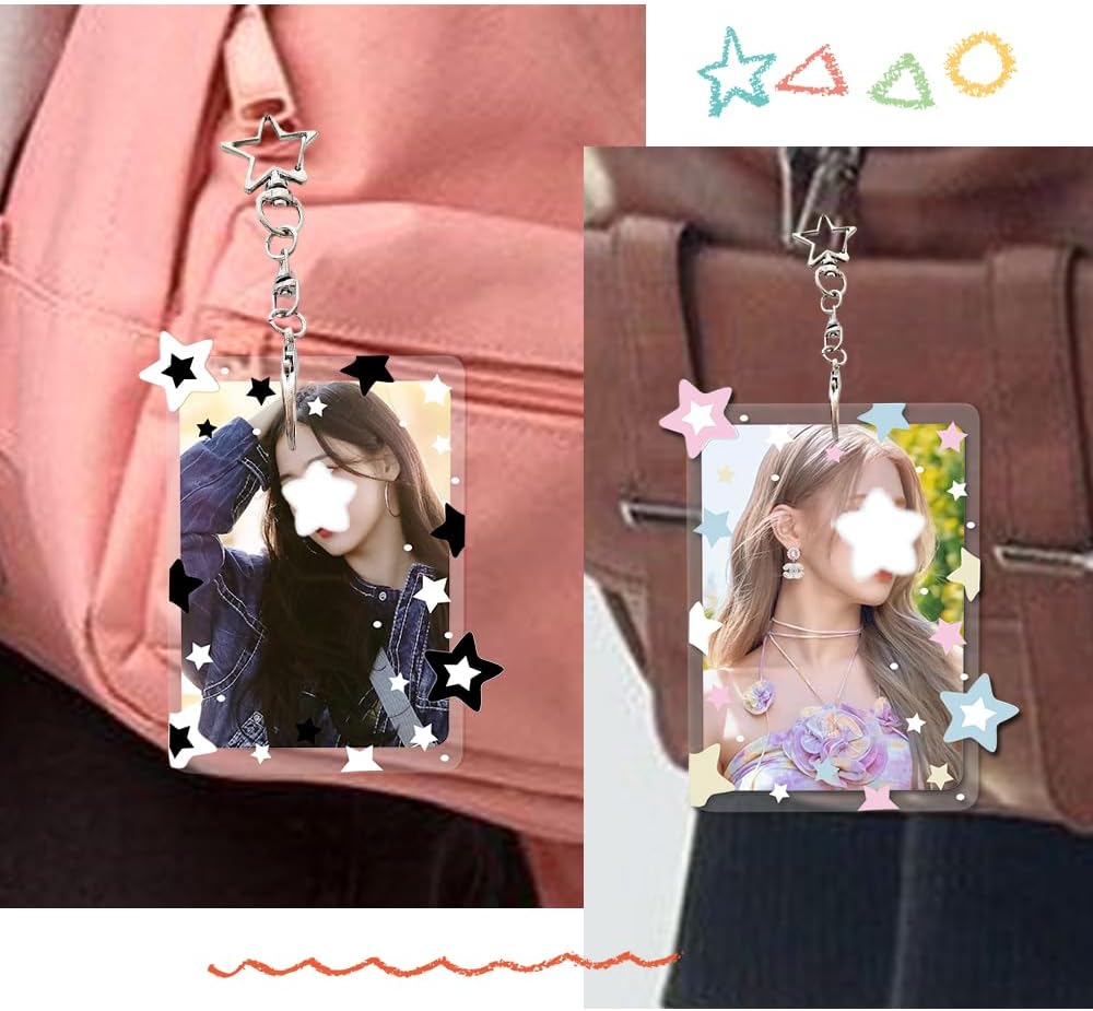 2Pcs Star Kpop Photocard Holder Keychain 3 Inch Photo Card Holder Photocard Keychain Acrylic Cute Photocard Holder Pc Holder Kpop Photocards Holder with Star Pendant for Idol Card Photo Album