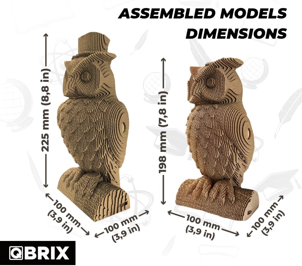 QBRIX 2 Owls 3D Puzzles for Adults, 3D Puzzles for Adults, 3D Model Kit for Teens, DIY Crafts for Home Decor, Original Gift for Boys&Girls 14+, Cardboard Model Building Kit