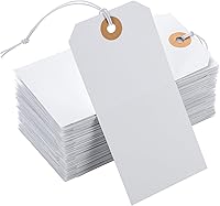Prudiut 100 Pack Large White Price Tags with Elastic String - Durable Reinforced Hang Tags for Gifts, Inventory & Holidays 4.76x2.36"