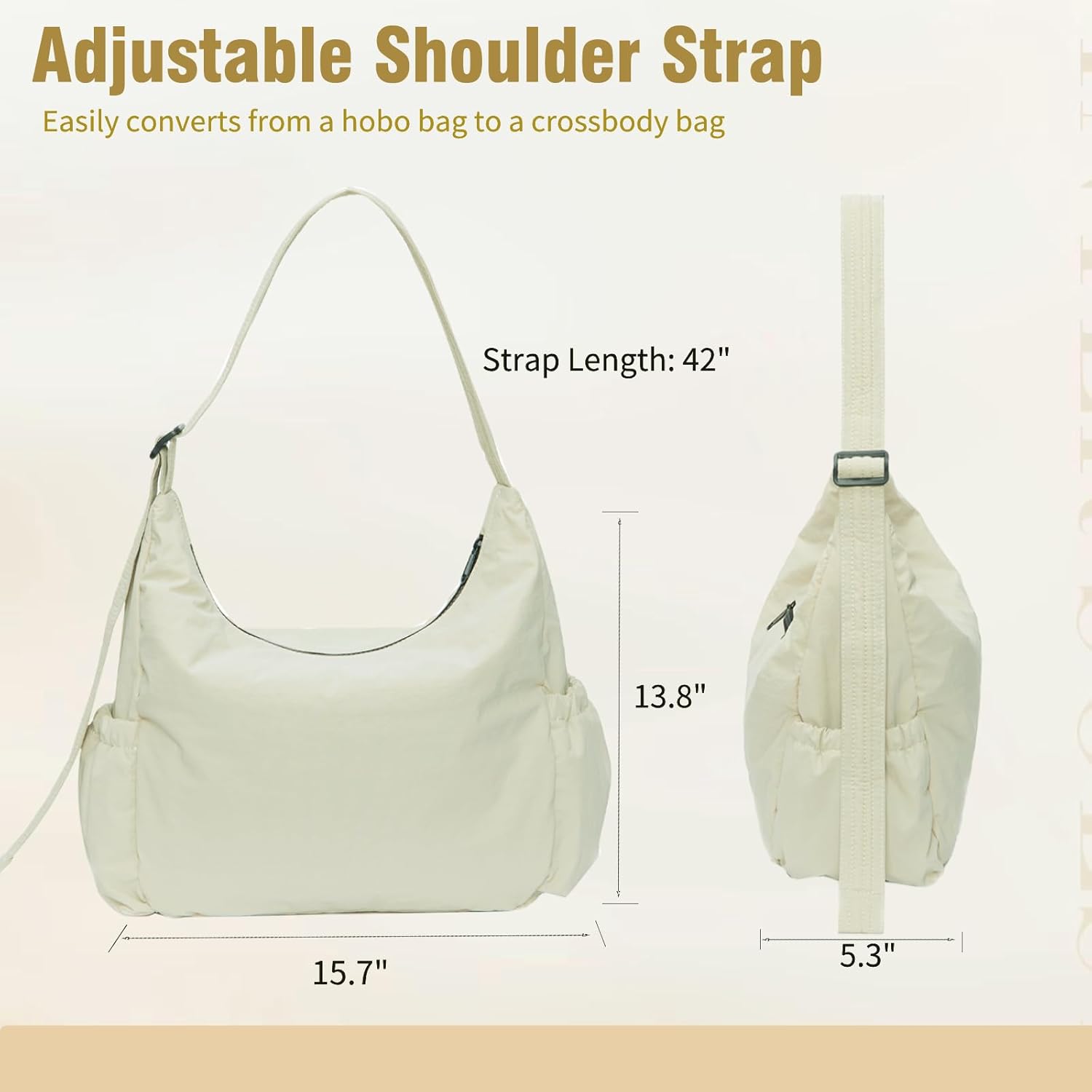 Nylon Hobo Crossbody Bags Lightweight Shoulder Bag Large Casual Travel Handbags with Adjustable Quilted Strap