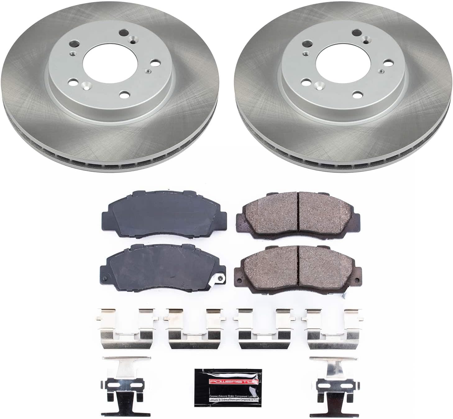 PowerStop Front Brake Kit for Acura Integra 1997-01 |Legend 1991-95 |RL 1996-98 |TL 1996-98 |Honda CR-V 1997-01 |Honda Odyssey 1995-98 - Ceramic Brake Pads + Semi Coated Rotors Replacement, SC704