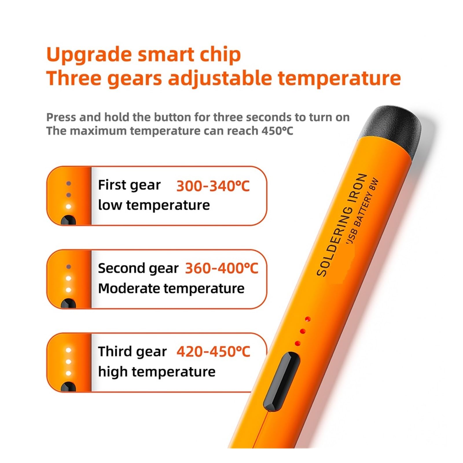 Saldatore Elettrico Con Ricarica Wireless USB, Saldatore Portatile, Kit Di Strumenti Di Saldatura Microelettronica A Ricarica Rapida USB Il Miglior Regalo(Orange-piece set)