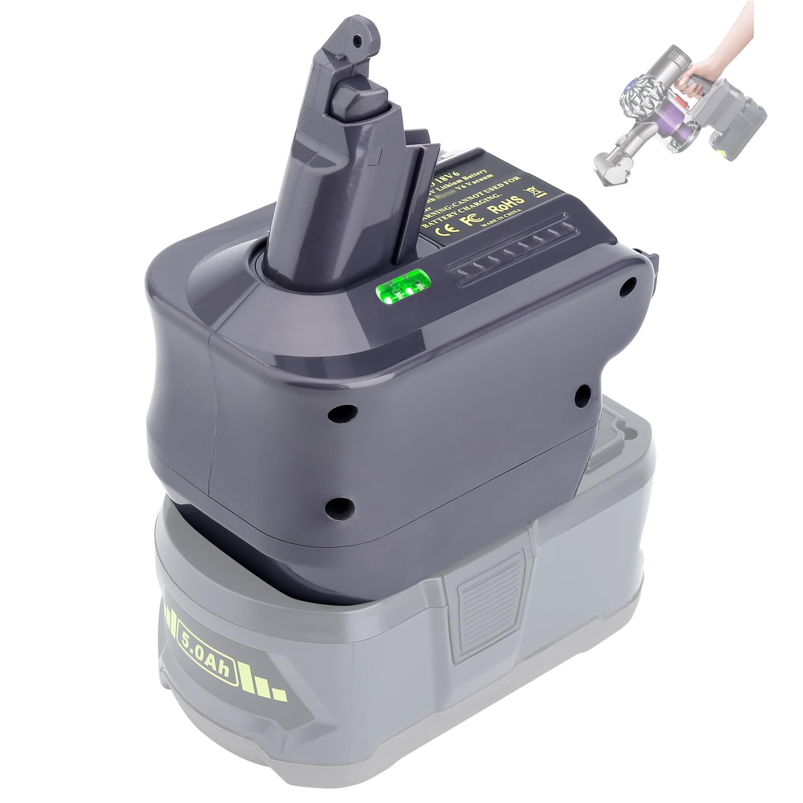 Biswaye V6 Adapter Compatible with Ryobi 18V Battery to Replacement for V6 SV04 SV03 DC59 DC62 SV09 Battery, Converts P107 P108 to V6 Battery Compatible with V6 Cordless Vacuum