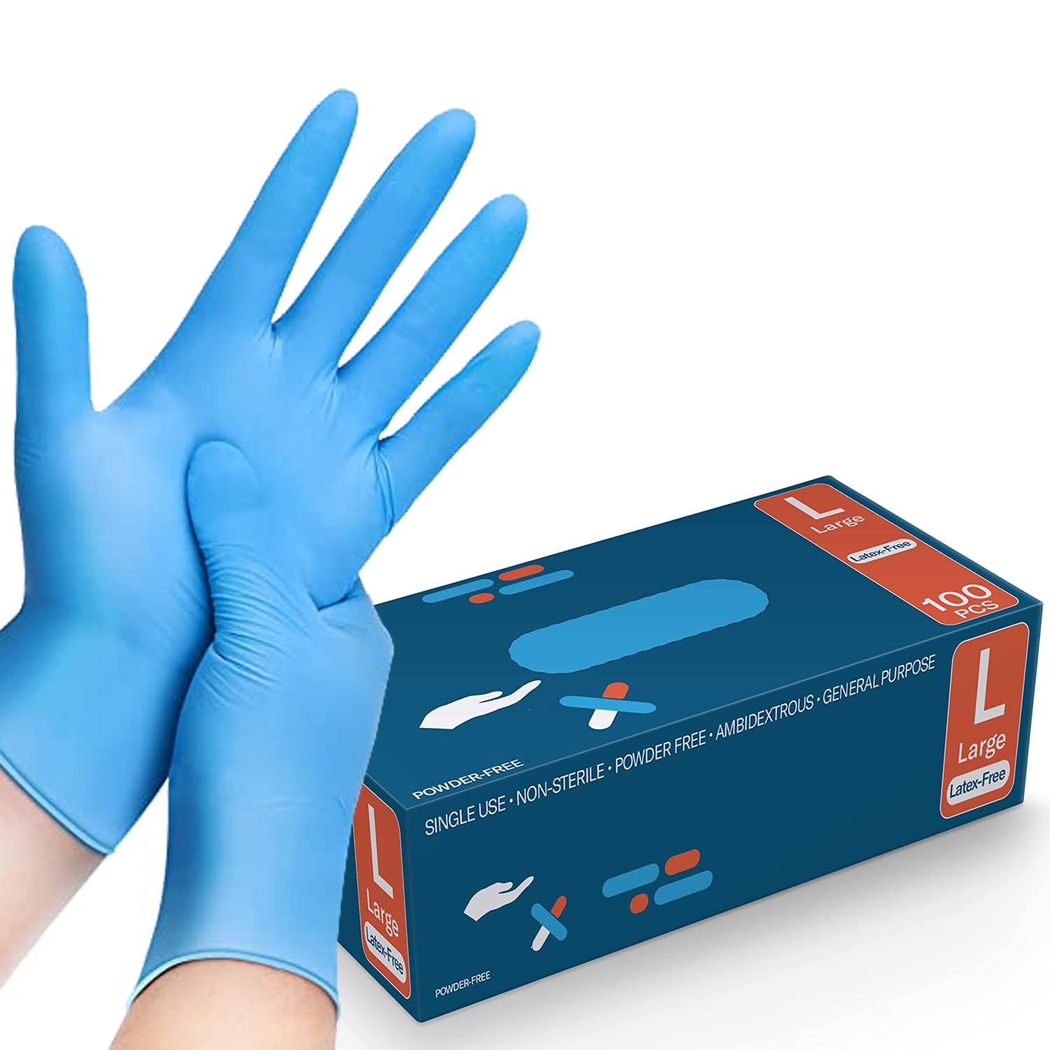 PRIMEONE Blue Nitrile Disposable Gloves – 100 Count | Latex-Free, Powder-Free | Textured Fingertips | Medical, Food, Disposable, Cleaning, Tattoo, Laboratory Use (500, LARGE)