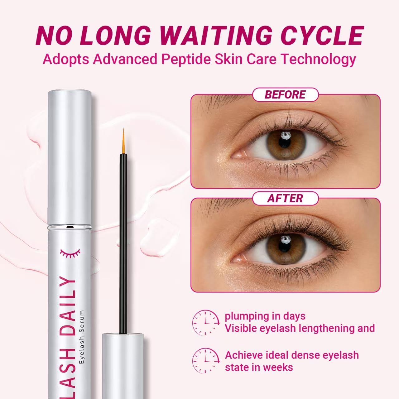 Lash Serum for Eyelash Growth 2 Pack Rapid Lash Eyelash Growth Serum | Ultra-fine brush bristles with plant formula and tetrapeptide formula, gentle and suitable for sensitive eyes, cruelty-free