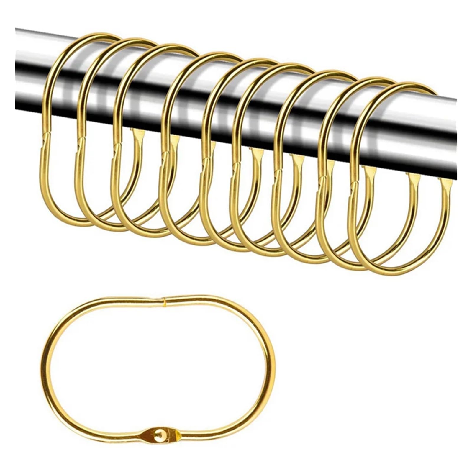 cafe curtain rings 24 Pcs Open Shower Curtain Hook Rings Oval Hanging For Rod Hooks Metal Bathroom Gold