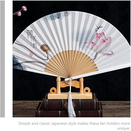 Miniatura 9 de Soporte plegable de madera, 4 piezas, soporte de ventilador plegable de madera, soporte de ventilador japonés, soporte de ventilador plegable chino,