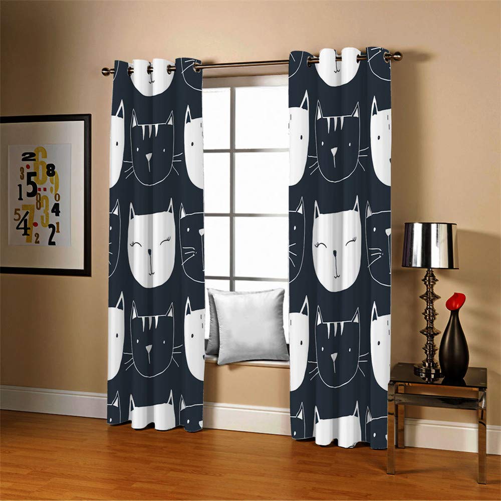 Gardinen Blickdicht Vorhänge 2er Set mit Ösen und Raffhalter, Morbuy 3D Drucken Modern Verdunkelungs Thermo Vorhänge Vorhänge-Set für Wohnzimmer Schlafzimmer (140x245cm *2,Schwarz und weiß)