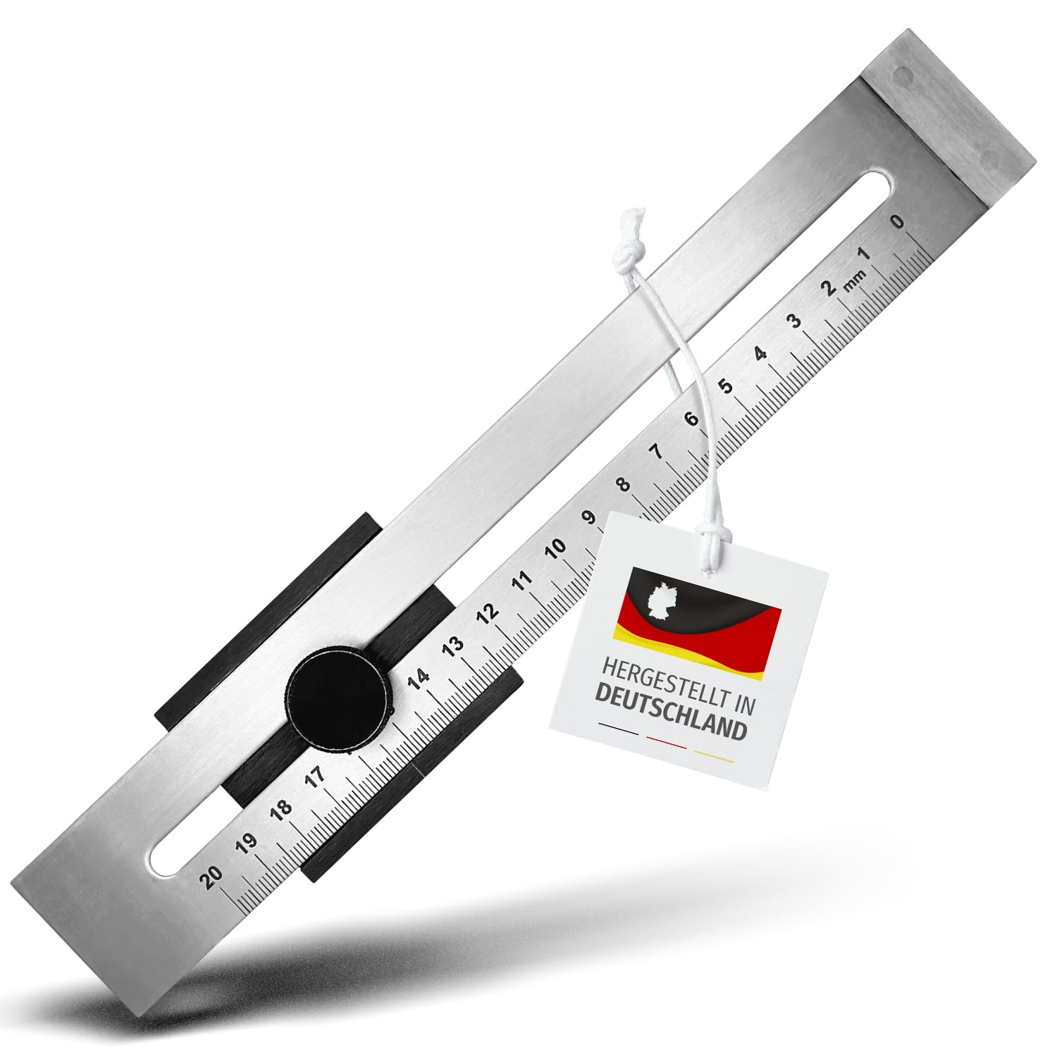MIB Streichmaß aus rostfreiem Stahl 200 mm, DIN 9001 | Anreißwerkzeug für Tischler & Handwerker | Maßstab Lineal | Ergonomische Feststellschraube | Skala matt verchromt & lasergraviert