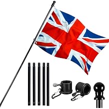 6FT Flag Pole Kit, Stainless Steel Flag Poles for Garden Festival Flagpole Kit with FlagRings & Mounting Bracket Heavy Duty Guide Banner Flagpoles for Outdoor Garden Yard Fence Roof Wall 6FT