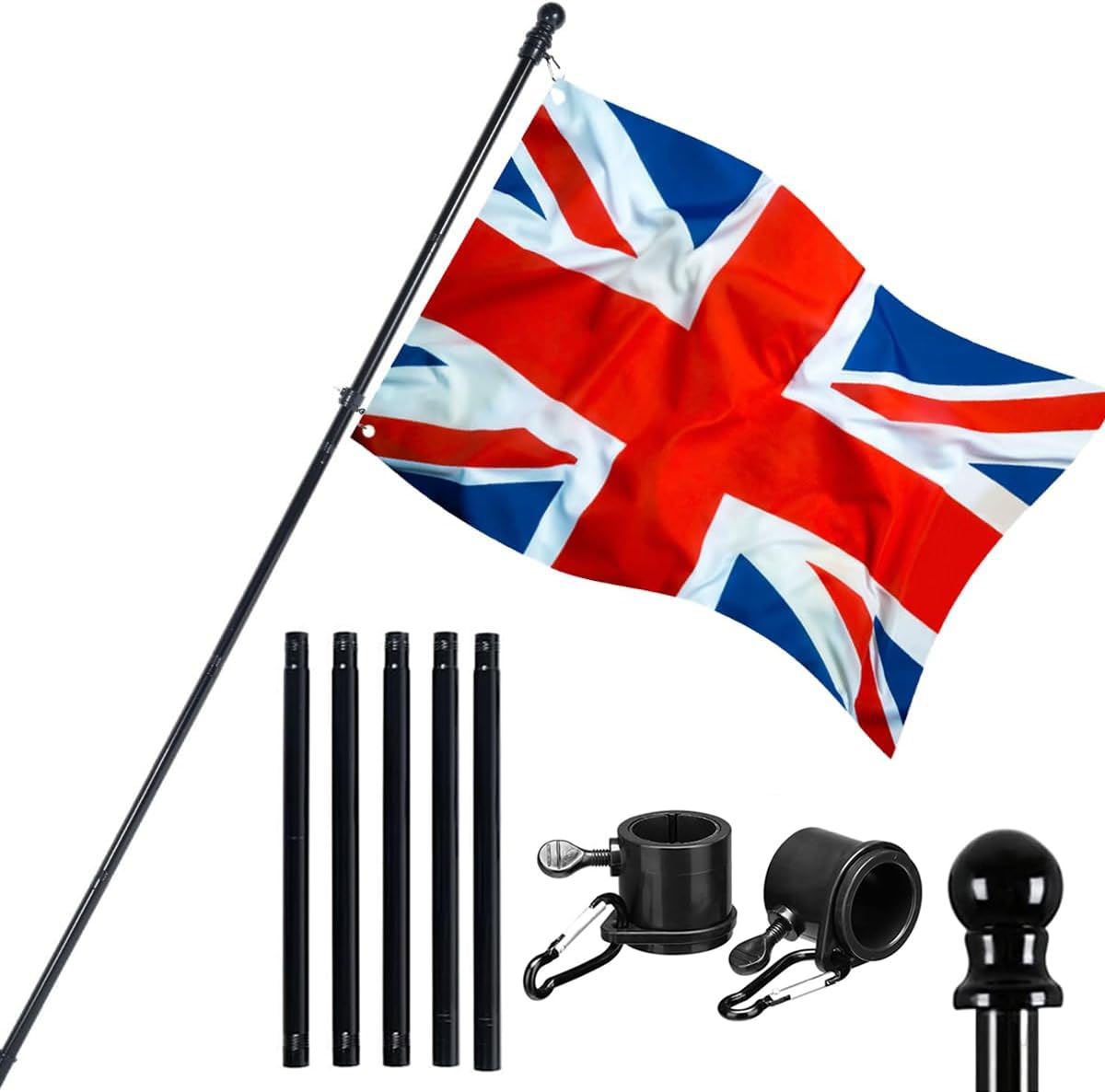 Gatphy 6FT Flag Pole Kit, Stainless Steel Flag Poles for Garden Festival Flagpole Kit with FlagRings & Mounting Bracket Heavy Duty Guide Banner Flagpoles for Outdoor Garden Yard Fence Roof Wall (6FT)
