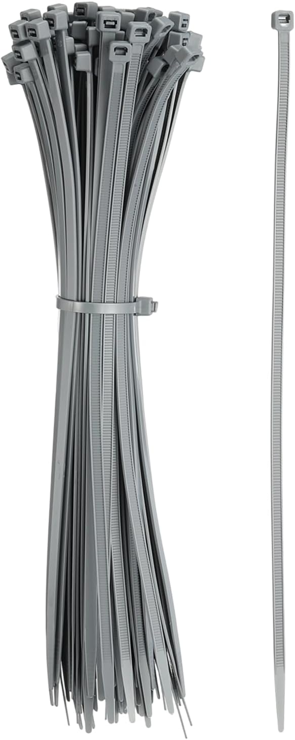 Zip Ties Plastic Cable Ties, Self-Locking Wire Zip Tie 10 Inch Fit for Home Garden Office Workshop Travel - (100 Pack, Grey)