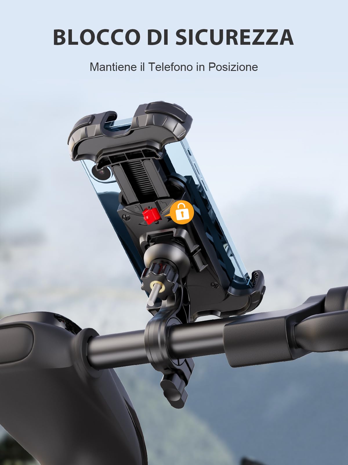 CIRYCASE Porta Cellulare Bici, Aggiornato Protezione & Blocco Sicurezza Ruotabile 360°, Universal Supporto Telefono Bici Moto/Scooter Manubrio Stabilizzatori e Ammortizzatori per 4.7-6.8" Smartphone