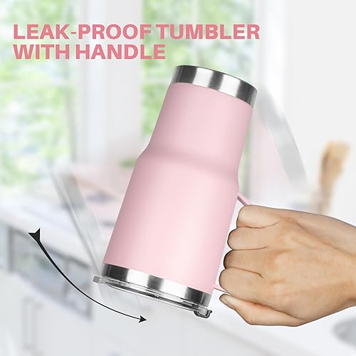 Miniatura 5 de Vaso de 20 onzas con asa, vaso aislado de acero inoxidable con tapa y popote, taza de café de doble pared con aislamiento al vacío, taza térmica