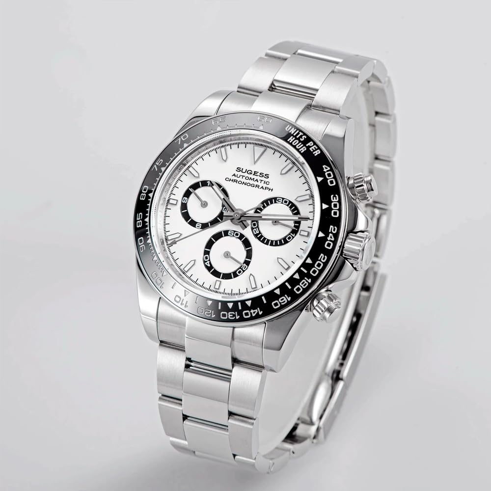 Seestern Sugess S418-2 Chronograph Automatik Stahl Schwarz Weiß Keramik Herrenuhr, blau, Armband