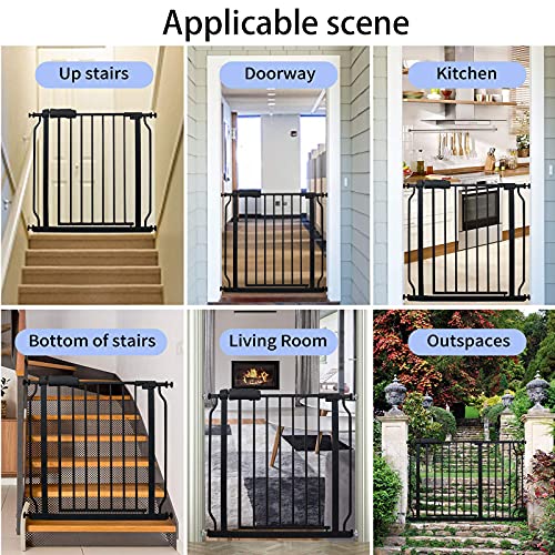 Hoooen Extra Wide Baby Gate Extra Wide Pet Dog Gates For Stairs Doorways Black Metal Tension Indoor Safety Gates With Pressure Mount 71.5-76.38 Inch #TOP4