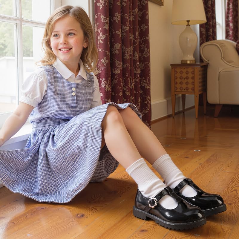 HOMEHOT Girls Mary Jane Dress Shoes with Metal Buckle Strap, Plaid Lining School Party Shoes - Image 2