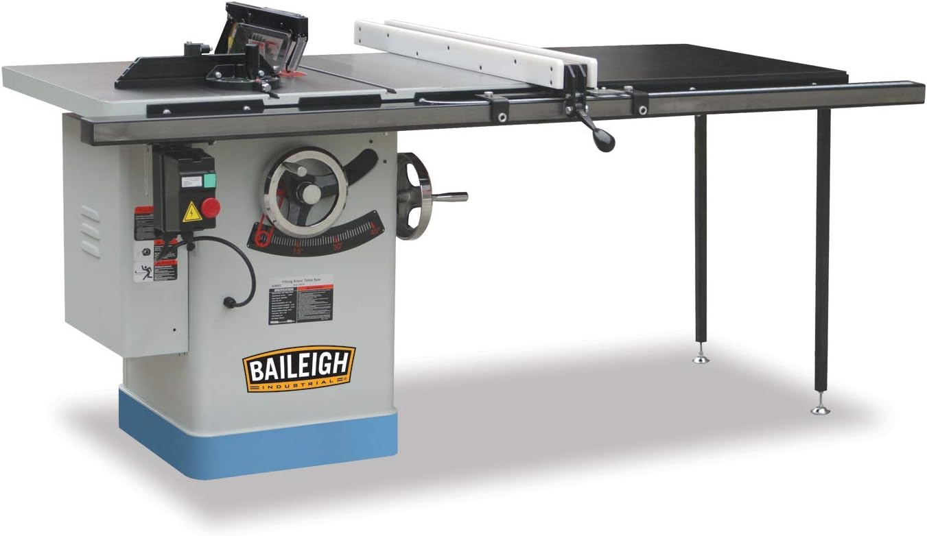 Baileigh TS-1040P-50 Professional Cabinet Style Table Saw, 3 hp, Single Phase, 220V, 40' x 27' Table, 50' Max Rip Cut, 10