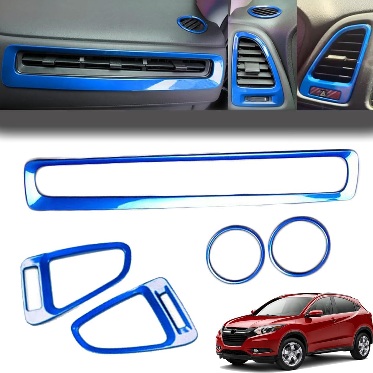 ATAIRSOFT 5 PCS Central Side Dashboard Air Vent Outlet Cover Trim Center Console Air-Conditioner Wind Outlet Decoration Panel Frame Trim for Honda HRV 2015 2016 2017 2018 2019 2020 2021 2022 (Blue)