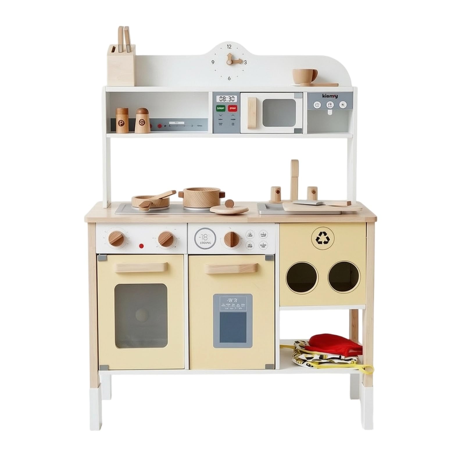 perfeclan Juguete de Cocina de Madera con Diseño de Armario y Horno Frontal para Niños y Niñas con Fogones Simulados para Imitar Hervir Adecuada para, Cocina De Clasificación De Basura Amarillo