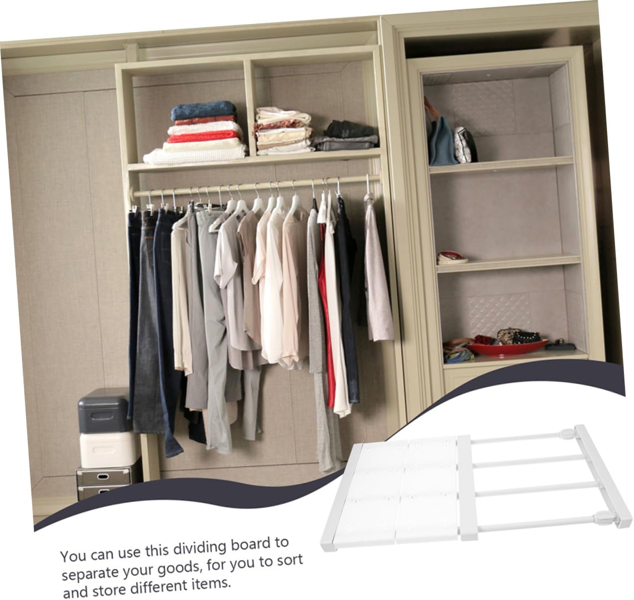 KOMBIUDA 1set Expandable Closet Shelf Rack Heavy Duty Dividing Shelf for Wardrobe Storage Versatile Tension for Bathroom Kitchen and More