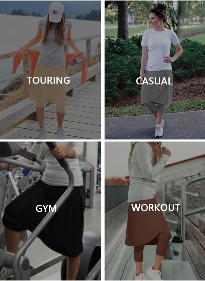 Women's Long Knee-Length Skirt with Capri Leggings, Athletic Golf Yoga Tennis Skirted Leggings with Internal Pocket - Image 6