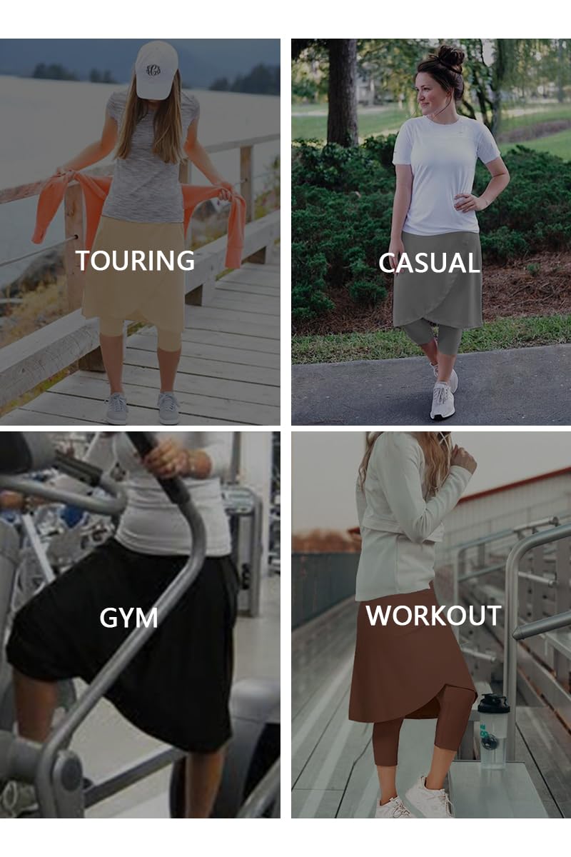 Langer knielanger Damenrock mit Capri-Leggings, athletisch, Golf, Yoga, Tennis, Rock-Leggings mit Innentasche