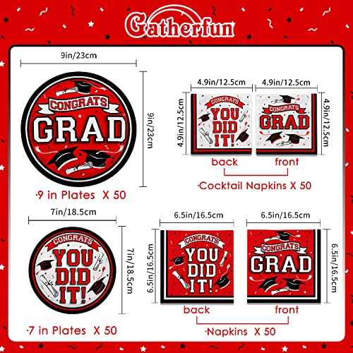 Gatherfun Graduation Party Supplies Dinnerware Set Red Disposable Dinner Paper Plates Dessert Paper Plates And Napkins For 2023 Congrats Grad Party Decorations, Serve 50 #TOP1