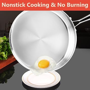 Toutrop 5-Ply Stainless Steel Pan - 10 Inch Frying Pan, Fast and Even Heat Stainless Steel Skillet, Chef's Pans, Induction Cookware, Dishwasher and Oven Safe Skillet