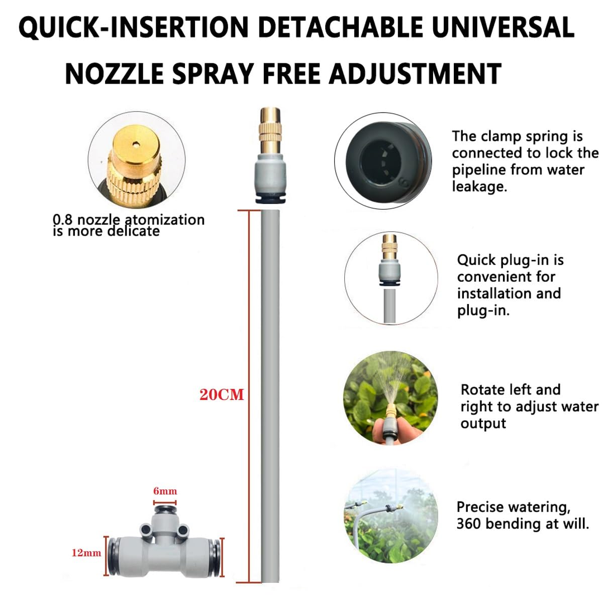 Kit di irrigazione a goccia, sistema di irrigazione automatico a connettore rapido, con contagocce pieghevole sostituibile, ugello in rame atomizzante per sistema di irrigazione per giardino, piante