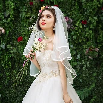 Audaisyly Bridal Veil White Wedding Veils Women's Satin Edge Tulle with Comb for Brides Shower Bachelorette Party, Engagement, Wedding, Bridesmaid Favors