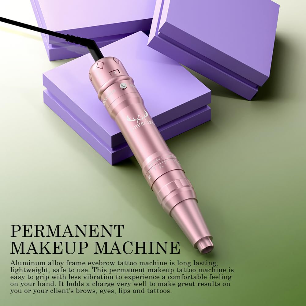 Permanent Makeup Machine Wireless Tattoo Pen Kit 700mAh Battery with 15pcs Cartridge Needles for Eyebrow Lip Eyeliner Microblading Microshading Supplies (Gold)