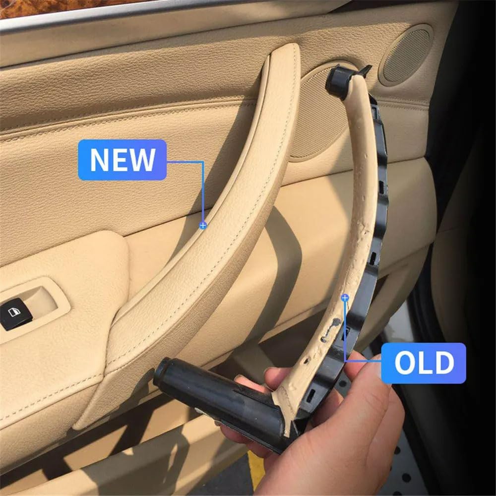 Compatible with BMW X5 X6, 4PCS Interior Door Handle, Driver Side Passenger Door Pull Handle Covers Inner Handle Window Lift Cover Replacement for E70 E71 E72 2007-2013 (Beige)