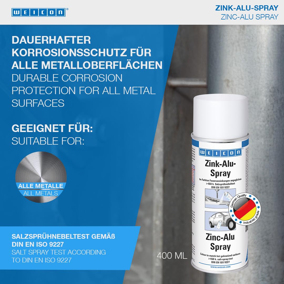 WEICON Spray cynkowo‑aluminiowy 400 ml, ochrona antykorozyjna metali, kolor: świeże cynkowanie ogniowe