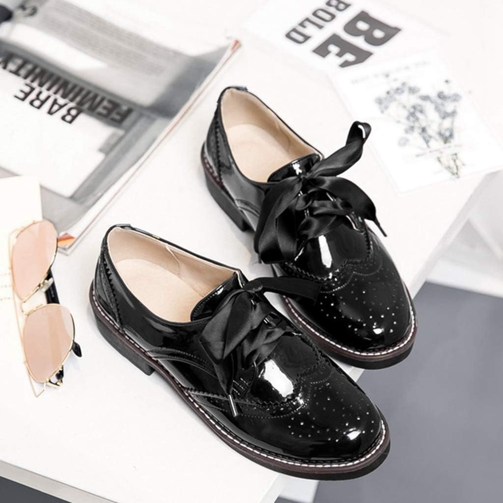 MIOKE Women's Classic Flat Saddle Oxford Shoes Wingtip Lace Up Perforated Low Heel Vintage Oxfords Brogues