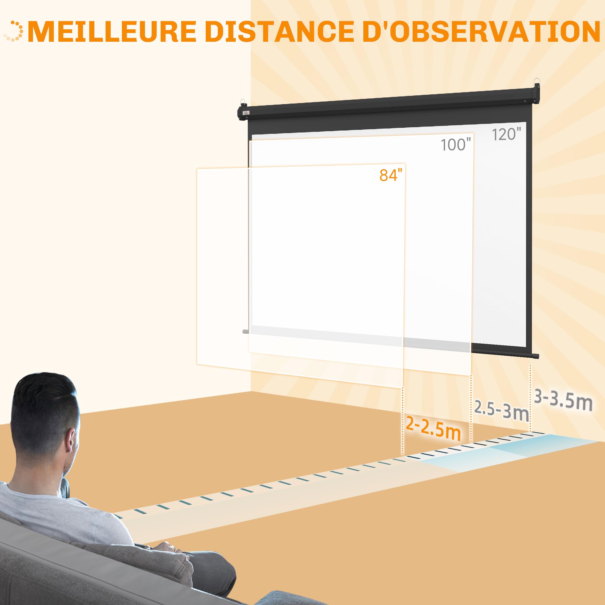 HOMCOM Pantalla Proyector 84" 171x130cm 4:3 HD 4K Control Remoto Negro | Pantalla proyector motorizada eléctrica con mando, para cine en casa o presentaciones