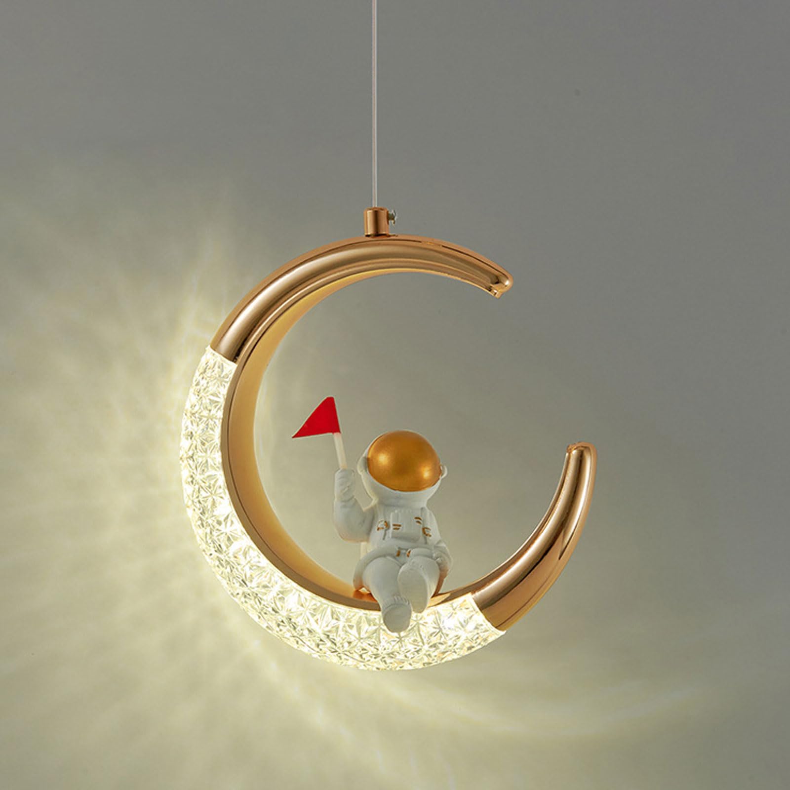 RSZCSMO Children's Room Acrylic Eye-Protecting Pendant Light Creative Moon Astronaut Wrought Iron Bar Hanging Lamp for Bedside, Hallway, Lighting Fixture