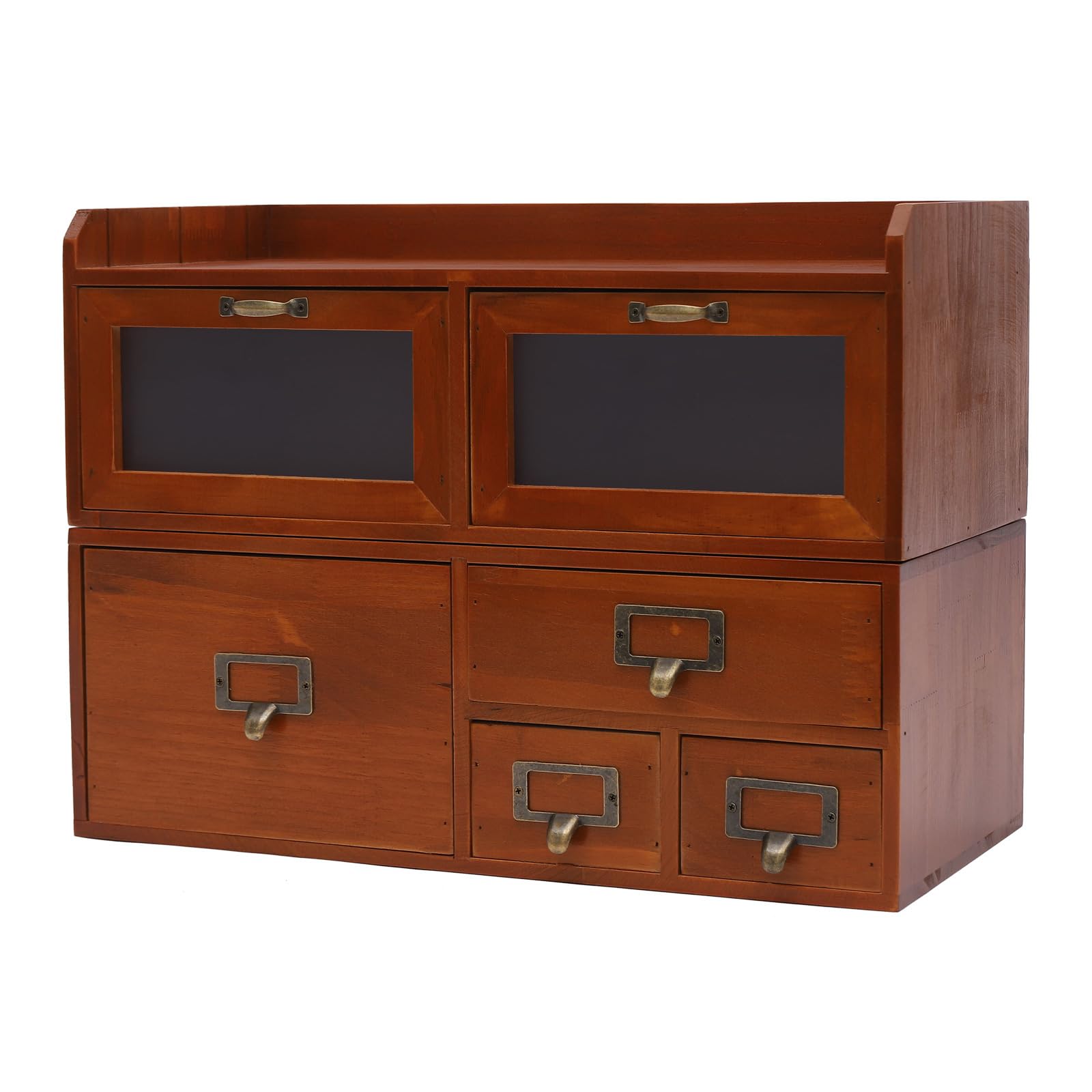 Organizer da scrivania a 6 cassetti, in legno di pino, 47 x 22 x 32 cm, marrone | Cassettiera vintage in acrilico trasparente, per cancelleria, cosmetici, gioielli e piccoli oggetti di uso quotidiano