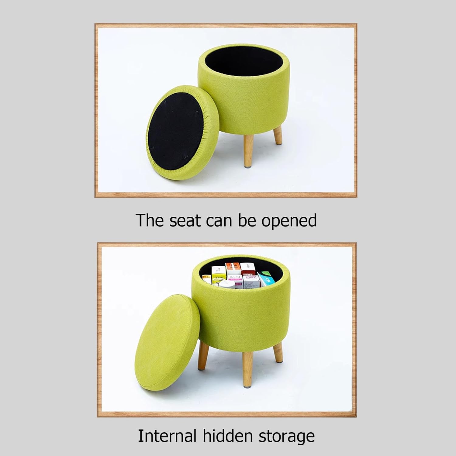 Round Storage Ottoman Foot Stool, Vanity Stool Round Footstool with Soft Cushion for Living Room Couch Bedroom Entryway(B)