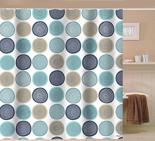 Sunlit Abstract Tree Rings Woody Artistic Fabric Shower Curtain. Nature Pale Blue Teal Beige Light Brown #TOP1