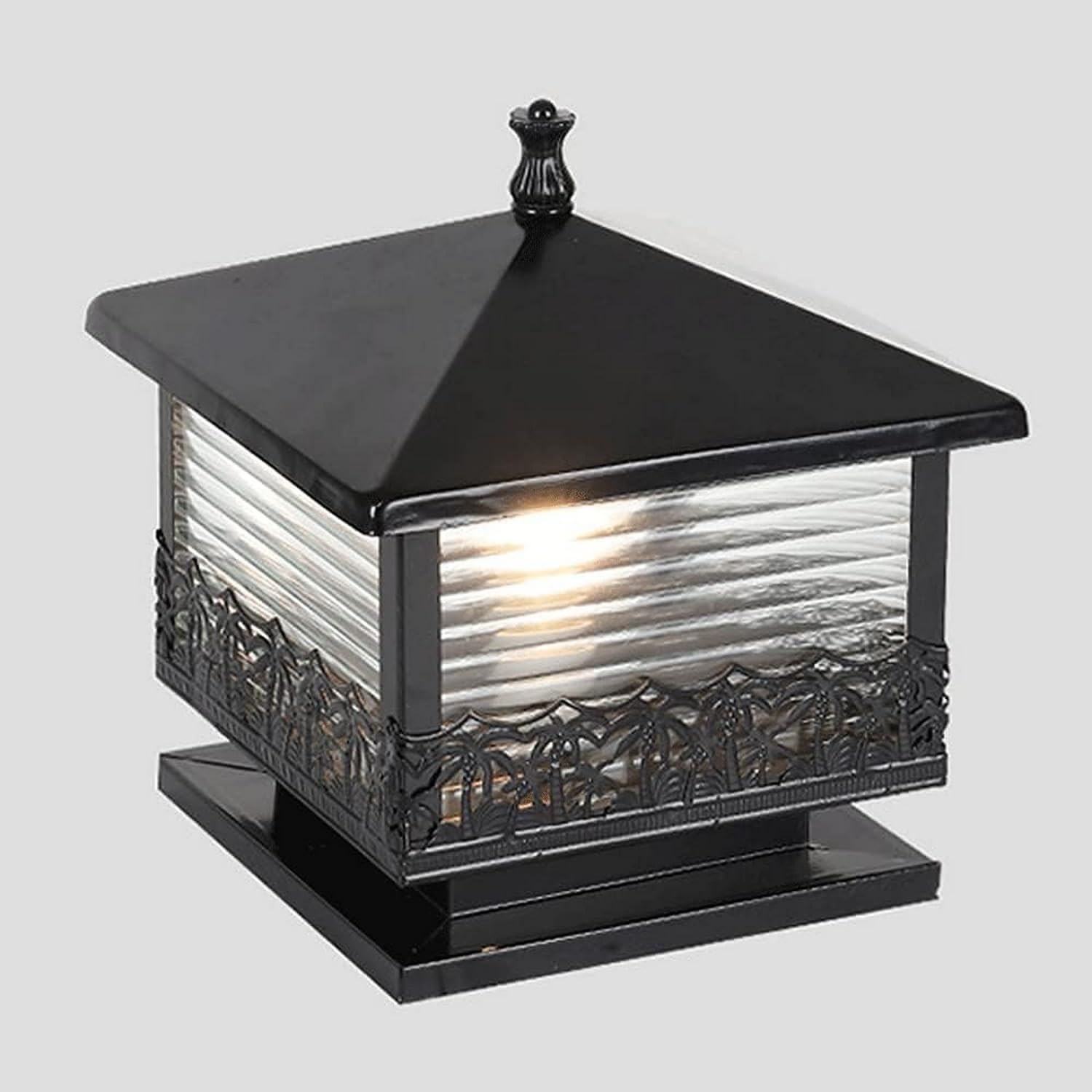 Lanterne de jardin extérieure étanche borne pilier noire en verre