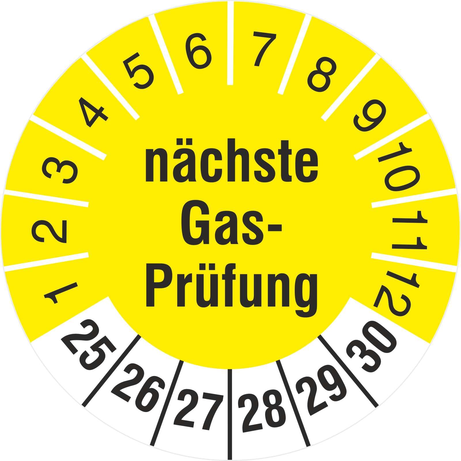 100 Prüfplaketten nächste Gasprüfung 30 mm Prüfetiketten Gas 2025-30