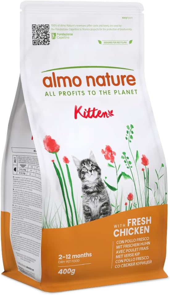 Almo Nature Kitten - Kibble for Kittens with Fresh Chicken - For Balanced Growth from 2 to 12 Months, Suitable for Pregnancy and Nursing - 400g Bag