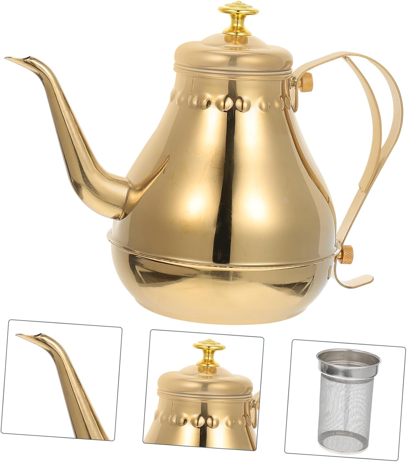 LABRIMP Electric Tea Kettle 1.2L Gold Teapot Stainless Steel Kettle Tea Kettles Stovetop Anti-Scald